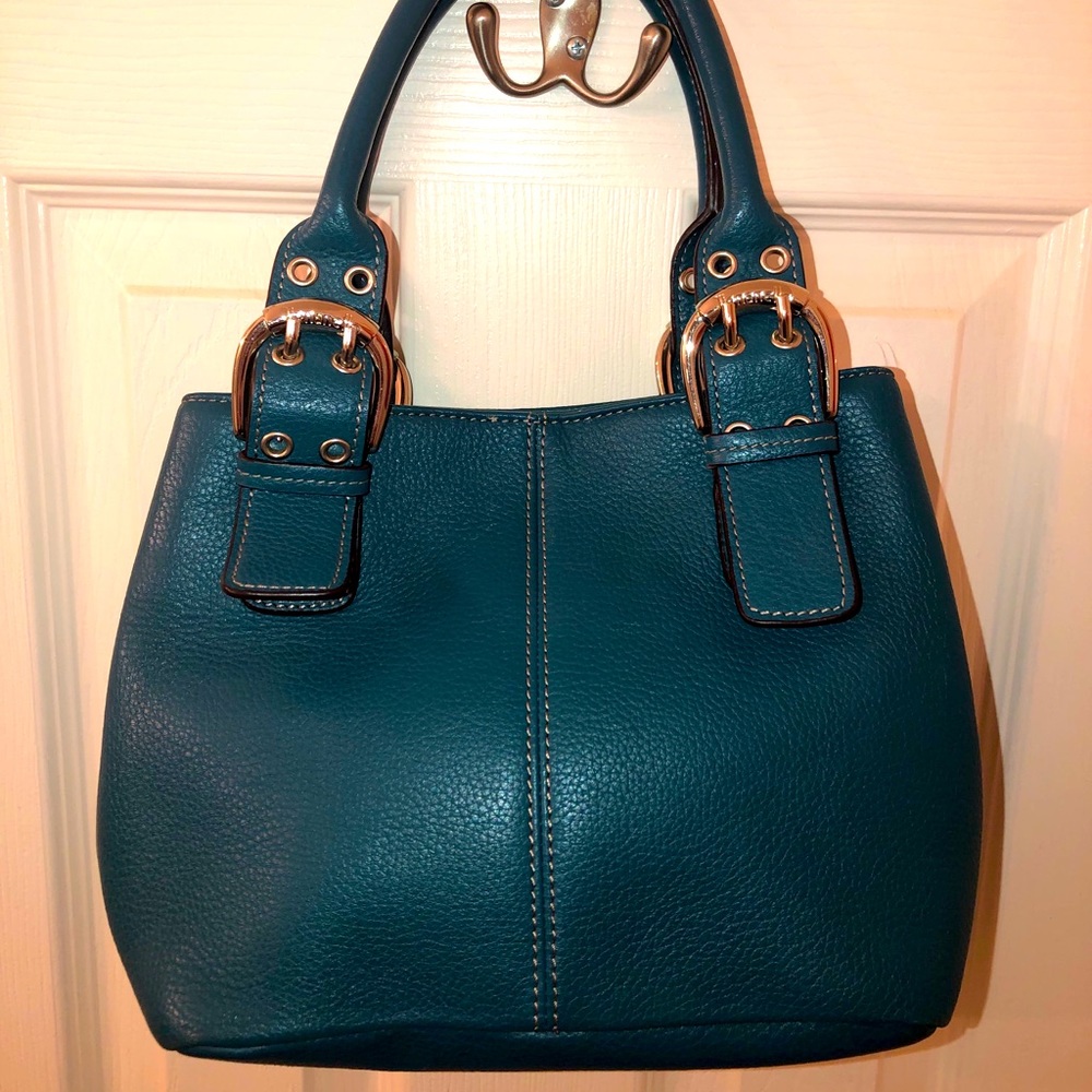 TIGNANELLO Rich Teal Pebbled Leather Handbag Tote